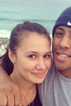 The world at their feet … Mosese Fotuaika with his girlfriend Shanice Alaiasa