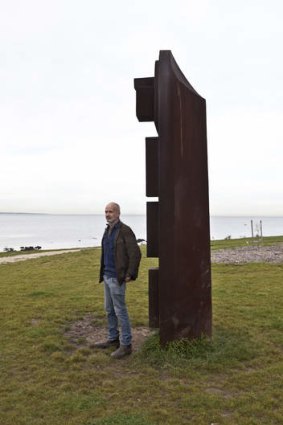 Jonathan Leahey with his sculpture at the Cyril Curtain Reserve in Williamstown, a collaboration with Mike Nicholls.