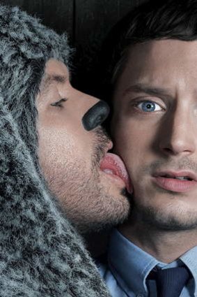 Jason Gann  and Elijah Wood in the US adaptation of <i>Wilfred</i>.