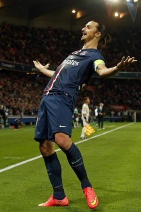 Zlatan Ibrahimovic celebrates his goal.