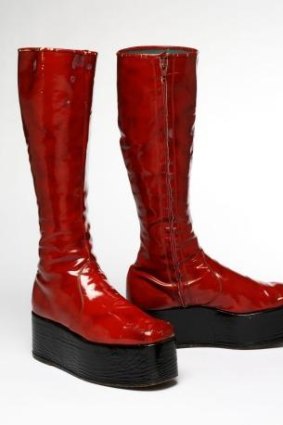 Red platform boots for the 1973 'Aladdin Sane' tour. Courtesy of The David Bowie Archive,