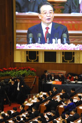 Chinese Premier Wen Jiabao delivers his annual work report at the opening session of the National People's Congress.