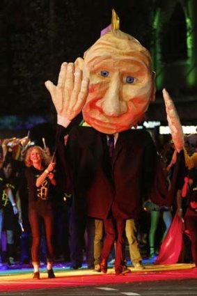 Several floats featuring the Russian president Vladimir Putin.