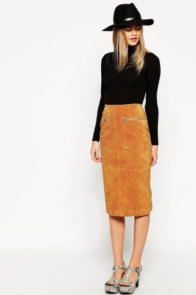 ASOS has a range of suede skirts, including this pencil style with zip detailing.