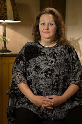 Cheek by jowl: Prudence Vindin in costume as Gina Rinehart.