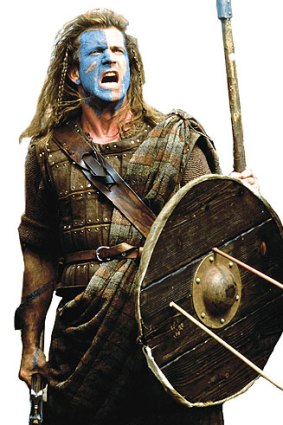 Mel Gibson in character in the film Braveheart.