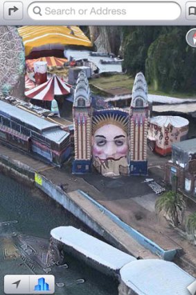 Luna Park Sydney and a nearby wharf as seen on Apple Maps.