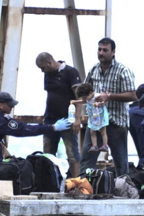 An asylum-seeker boat at Christmas Island yesterday.