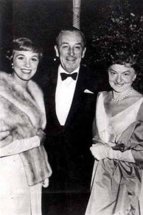 Julie Andrews, Walt Disney and P.L. Travers attend the <i>Mary Poppins</i> premiere in Hollywood.