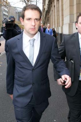 Husband: Tom Meagher arrives at the Supreme Court for Adrian Bayley's plea hearing.