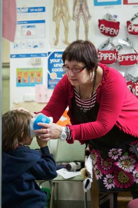 Nurse Catherine Fisers in her first aid room at Wales Street PS.