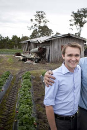 Chip off the ol' block … Wyatt Roy with his father, Henry, at the family farm.