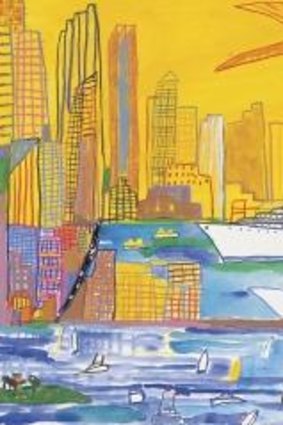 Sydney Harbour in gouache and oil crayon.