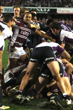Brawl ... Wayne Bennett believes possible suspensions for both Melbourne and Manly will open up the finals race.
