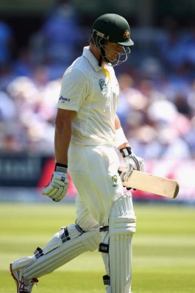 Forlorn: Shane Watson trudges off the field after losing his wicket on day two of the second Test.