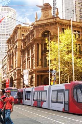 An artist's impression of a future tram line for Sydney's CBD.