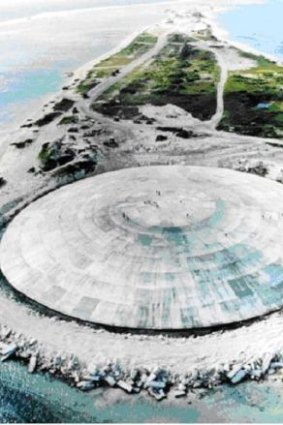A vast concrete dome on Runit Island in the Marshall Islands, completed in 1979, covers the crater and 84,000 cubic metres of radioactive debris created by the May 1958 US nuclear test known as Cactus.