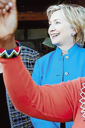 Hillary Clinton visits a  housing project in Cape Town, South Africa.