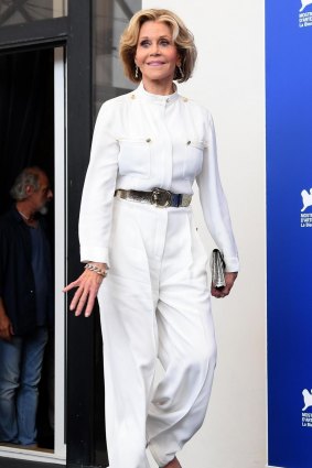 Actress Jane Fonda arrives for the photo call for the film Our Souls At Night at the 74th Venice Film Festival in Venice, Italy.