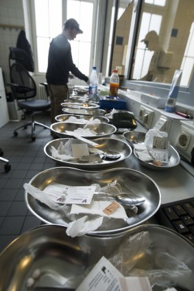 Staff preparing clean tools for consumption room clients in Germany.