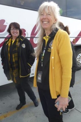 Tiger pilgrims:  Sandra Brown (left) and Cassandra Hall, about to catch a bus to  Sydney.