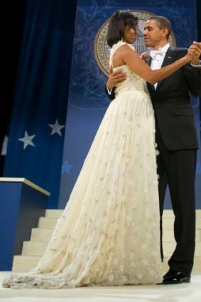 Barack and Michelle dance at the Southern Regional Inaugural Ball at the DC Armory in Washington, 2009.