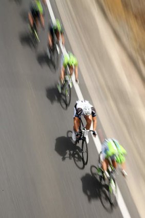 The peleton rides in the Adelaide Hills.