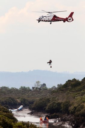 The helicopter involved in today's accident, pictured during a rescue operation in Tooradin in 2011.