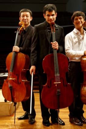 Three of a kind: Winner Yelian He, left, Ruben Palma and Edward King at the Conservatorium.