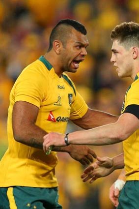 Kurtley Beale and James O'Connor during the third Test against the British and Irish Lions.