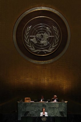 Julia Gillard addresses the UN in New York.