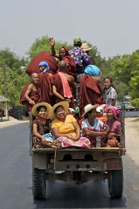 Crowded informal transport in  Myanmar.