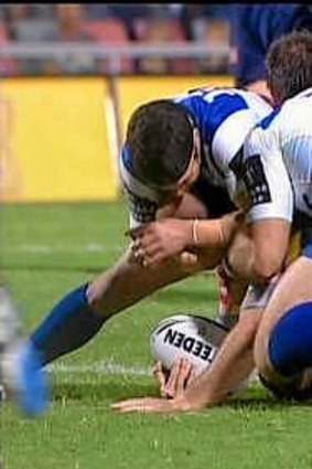 The penalty: The incident in the Cowboys-Bulldogs match in 2010 at the centre of the betting plunge case against three men whose lawyers have moved to have the case thrown out.