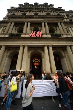 Rush hour: Shoppers queue outside the new H&M store.