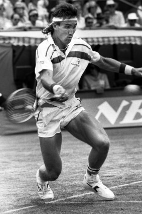 Pat Cash in action during Davis Cup final against Sweden in 1986.