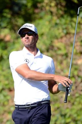 Adam Scott hits a tee shot on the sixth hole during the second round of the Northern Trust Open at the Riviera Country Club.