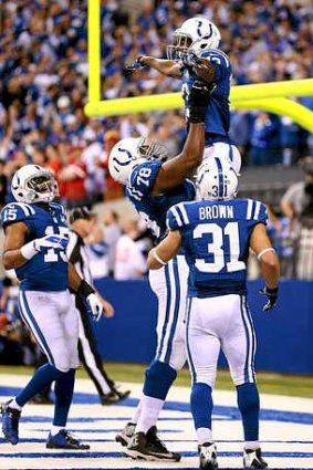 Boilover: Wide receiver T.Y. Hilton of the Indianapolis Colts celebrates a fourth quarter touchdown in the comeback win over the Kansas City Chiefs in the NFL Wild Card Playoff.