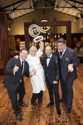 The <i>MasterChef</i> judges with this year's winner, Emma Dean.