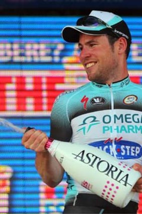 Mark Cavendish celebrates his stage victory.