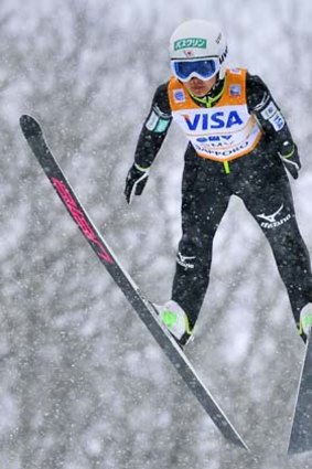 Japan's Sara Takanashi in action in the women's ski jump World Cup event in Sapporo, northern Japan, on Saturday.