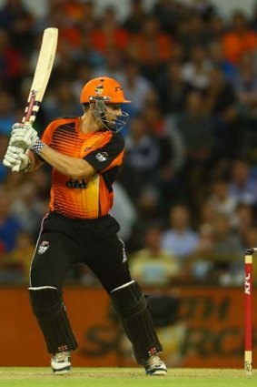 Shaun Marsh glances behind as he gets an edge during his knock of 68.