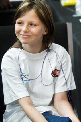 Zahra Baker, pictured a year ago while waiting for a hearing aid.