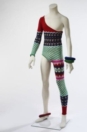 The asymmetric knitted bodysuit, designed by Kansai Yamamoto for the Aladdin Sane tour. 