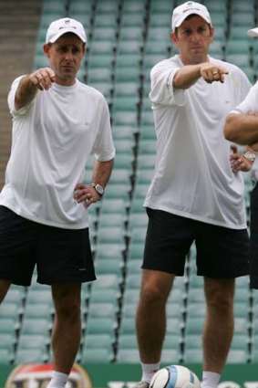 New Sydney coach ... Ian Crook, right, with former Sky Blues coach Pierre Littbarski