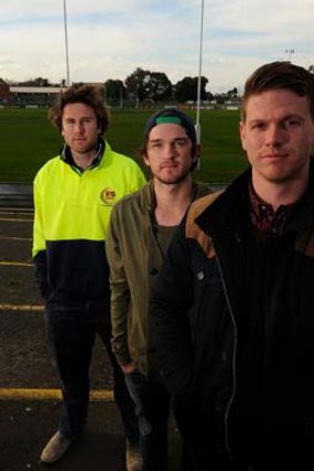 Retired hurt (from left): Jarryd Allen, Tom Hunter and Darcy Daniher back at Coburg City Oval, where they started with the Calder Cannons.