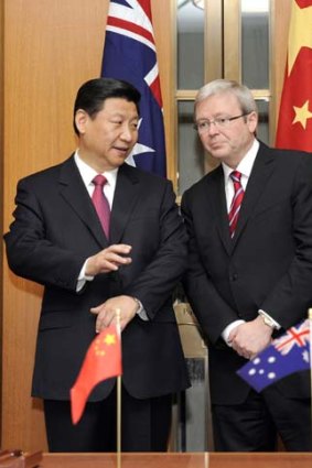 Diplomatic friction... China's Vice President Xi Jinping with Kevin Rudd.