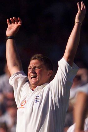 Yorked ... England's fast bowler Darren Gough celebrates after taking a hat-trick against Australia at the SCG in 1999.