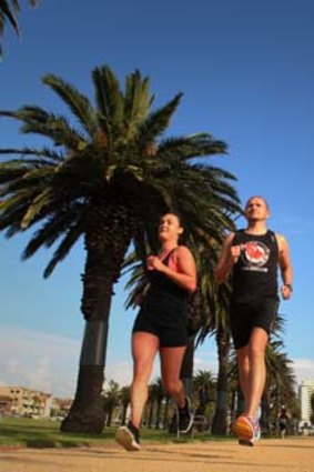 Feet first: Tristan Miller and Judy Graham get a look at the course for next month's City2Sea run in Melbourne.