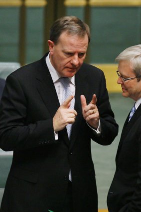 Peter Costello is farewelled by Prime Minister Kevin Rudd.