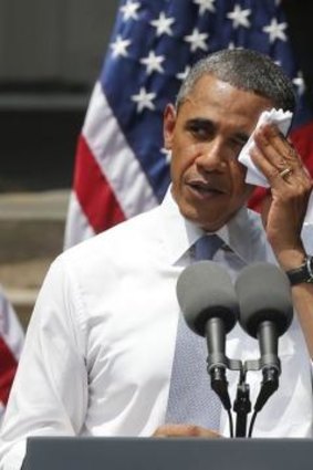 Out in front: Barack Obama giving a speech about climate change at Georgetown University last year.